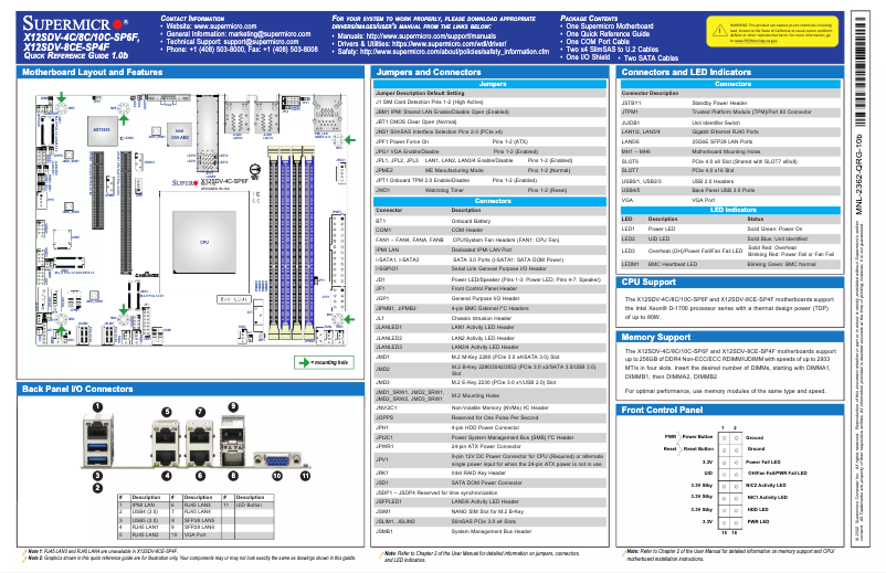 Page n°1 - Guide de démarrage rapide Supermicro X12SDV-4C-SP6F