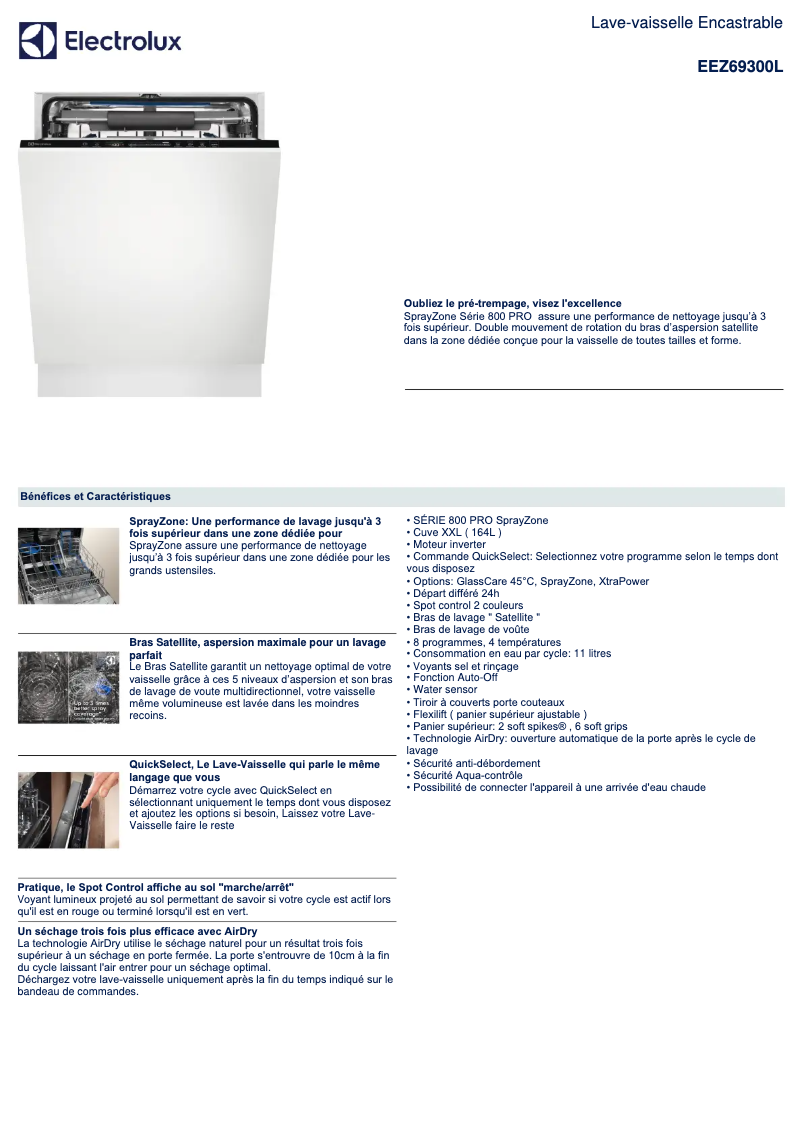 Page 1 de la notice Fiche technique Electrolux EEZ69300L