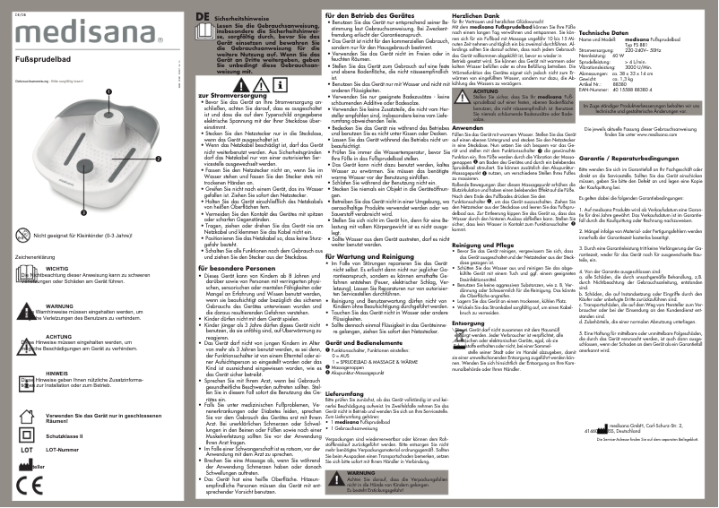 Page n°1 - Manuel utilisateur Medisana FS 881
