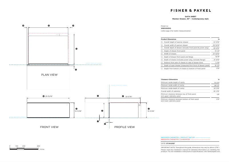 Page n°1 - Fiche technique Fisher & Paykel WB30SDEX1