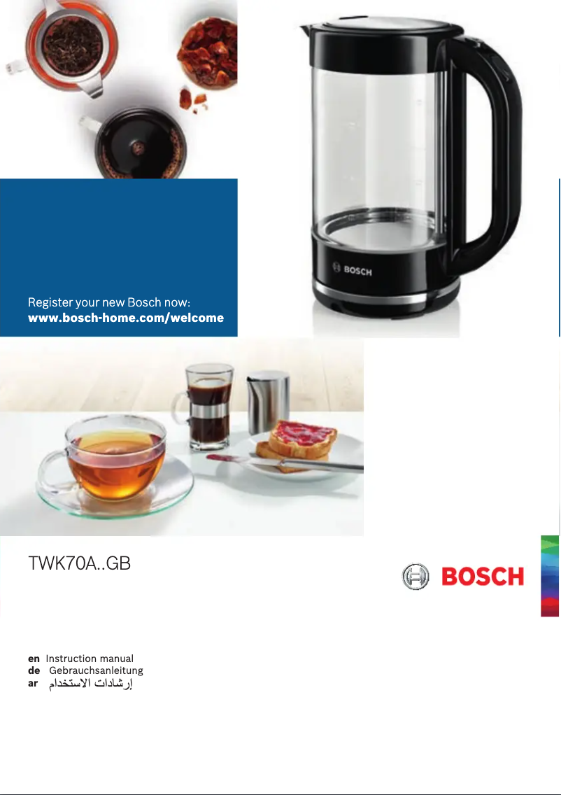 Page 1 de la notice Manuel utilisateur Bosch TWK70A03GB