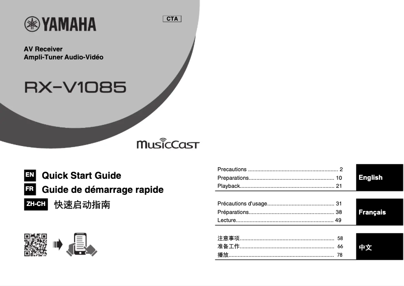 Page n°1 - Manuel utilisateur Yamaha RX-V1085