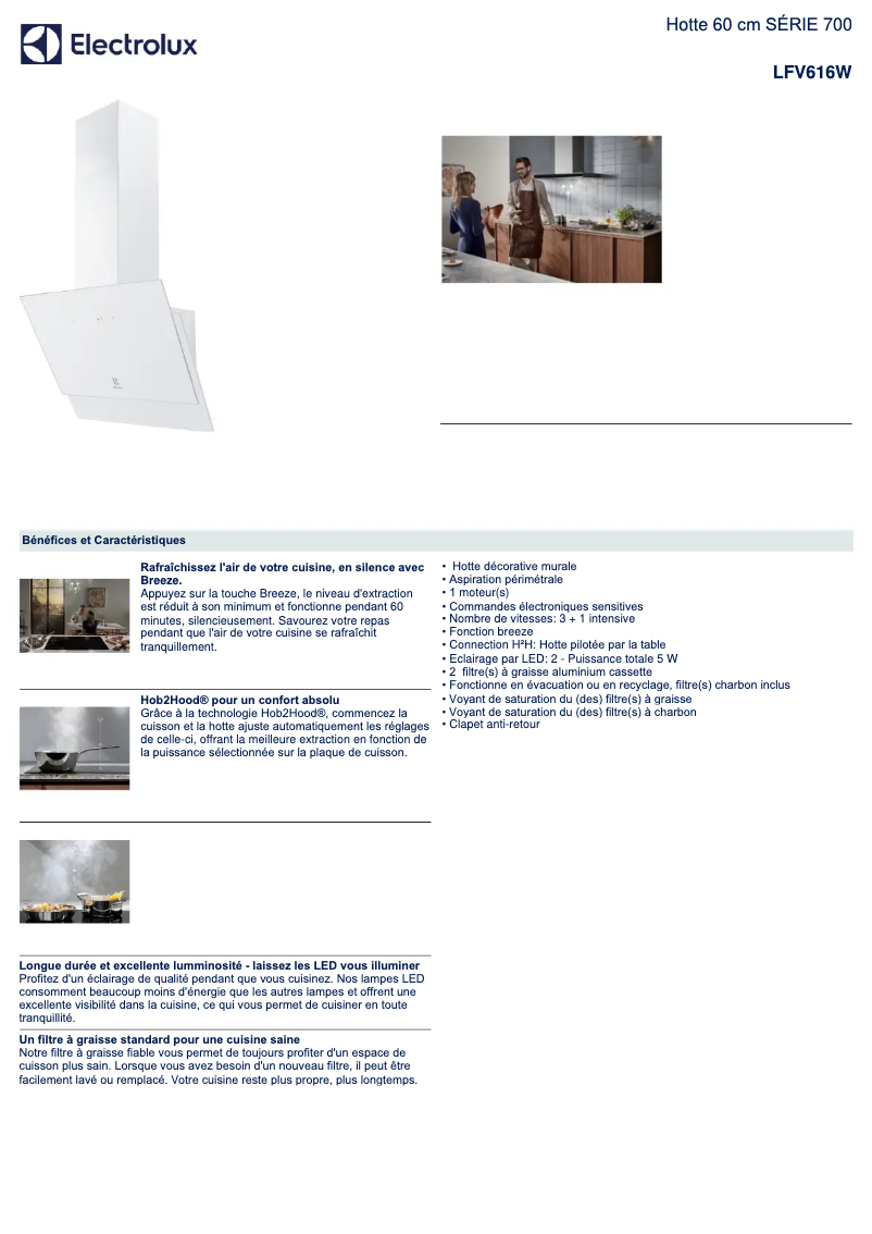 Page 1 de la notice Fiche technique Electrolux LFV616W
