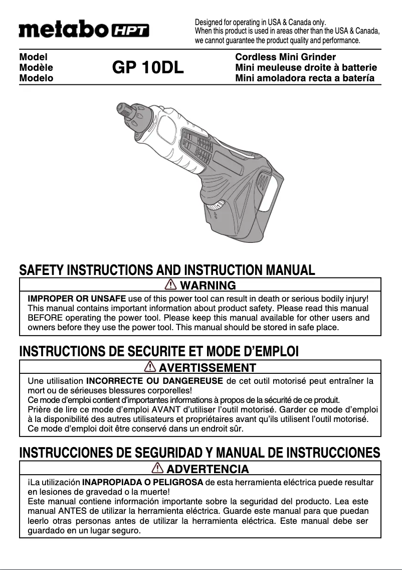 Page 1 de la notice Manuel utilisateur HiKOKI GP10DL