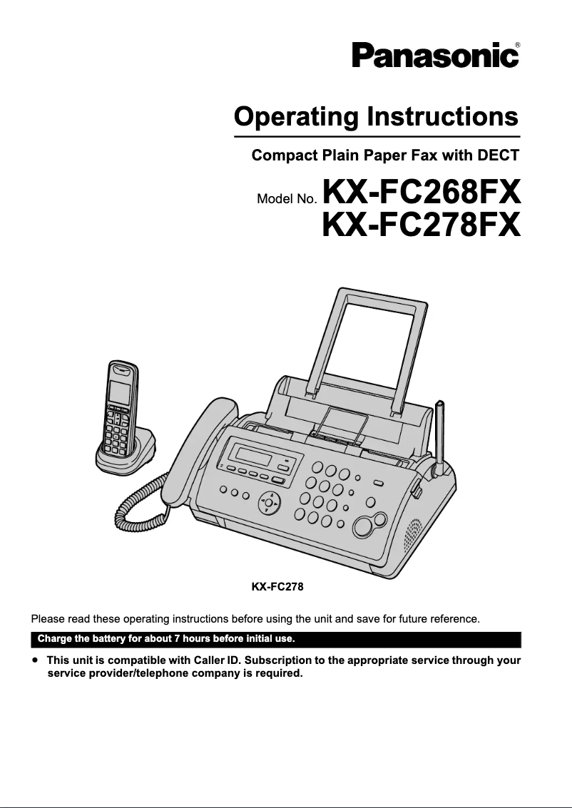 Image de la première page du manuel de l'appareil KX-FC278FX