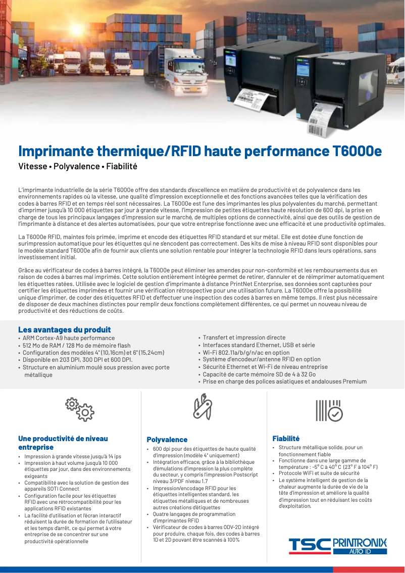 Page 1 de la notice Fiche technique TSC T6206e
