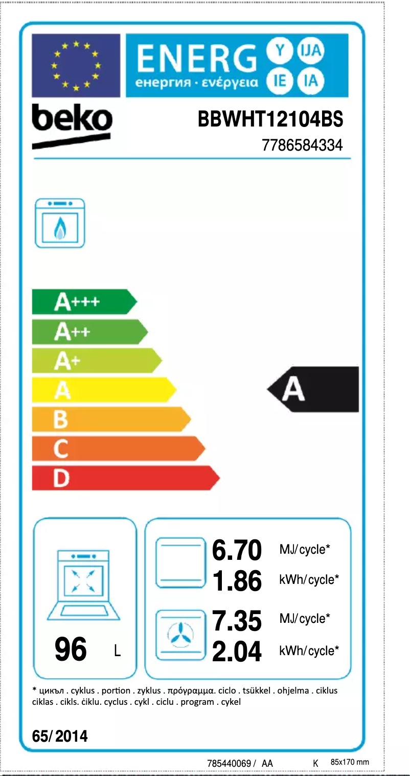 Page 1 de la notice Label énergétique Beko BBWHT12104BS