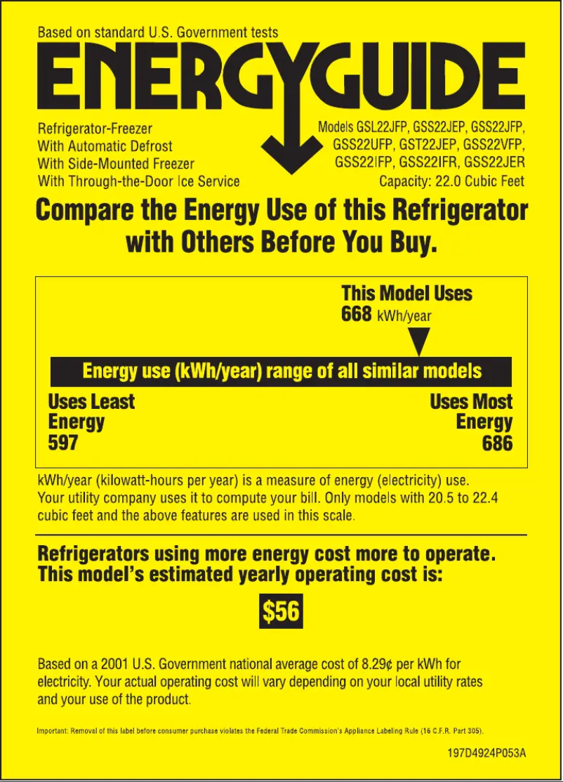 Página 1 del manual Etiqueta energética GE GSS22IFPWW