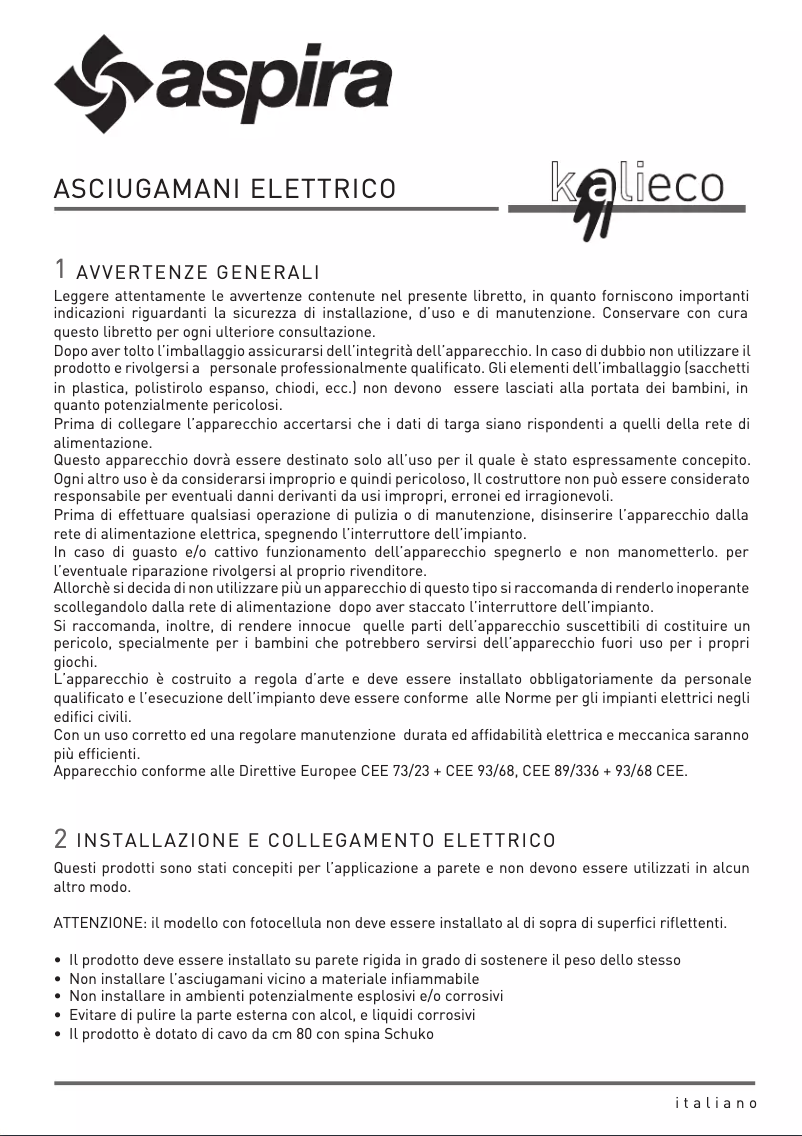 Page n°1 - Manuel utilisateur Fantini Cosmi KALIECO