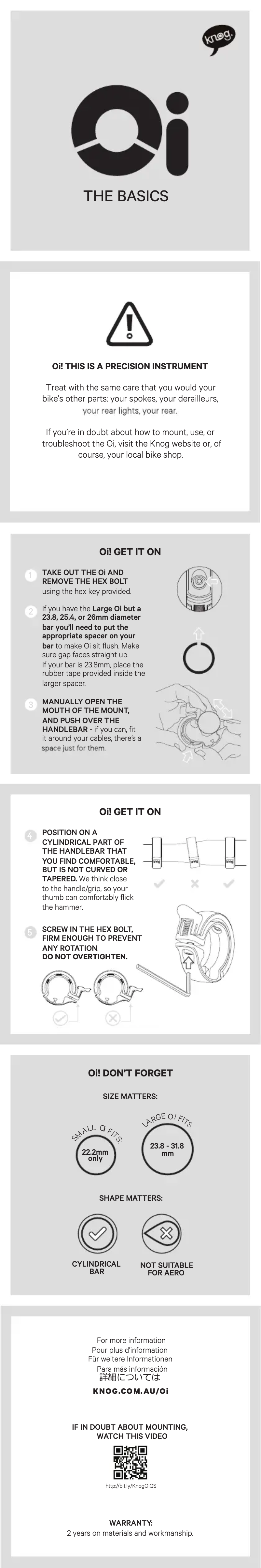 Page 1 de la notice Manuel utilisateur Knog OI Small