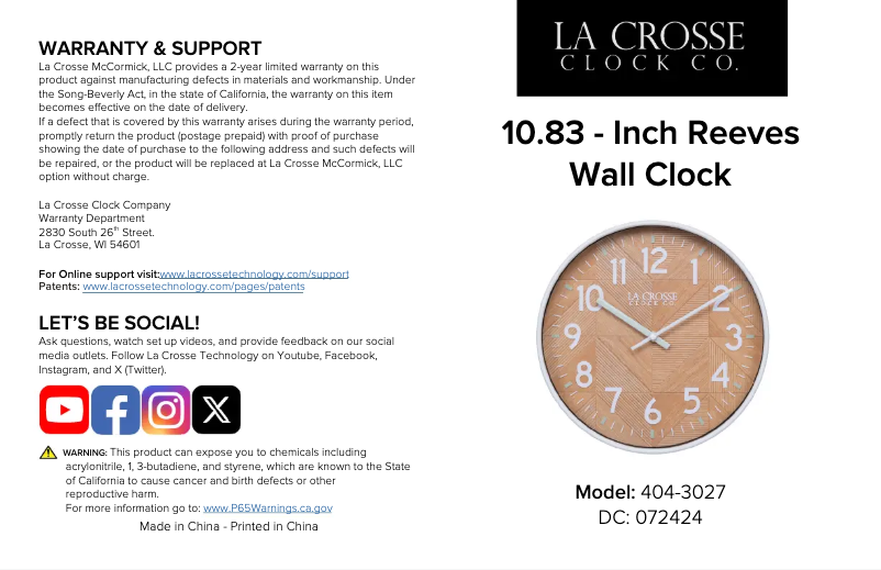 Page 1 de la notice Manuel utilisateur La Crosse Technology 404-3027