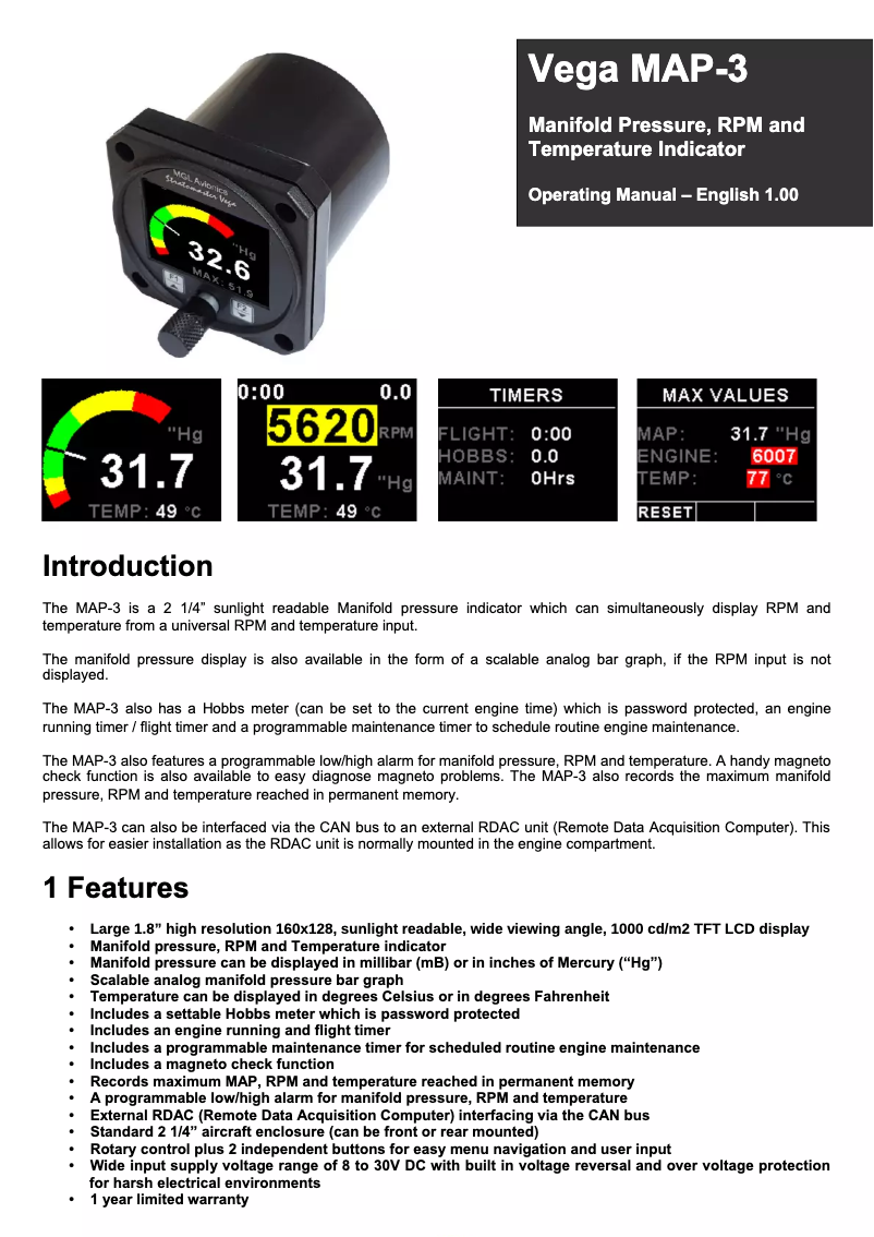 Image de la première page du manuel de l'appareil Vega MAP-3
