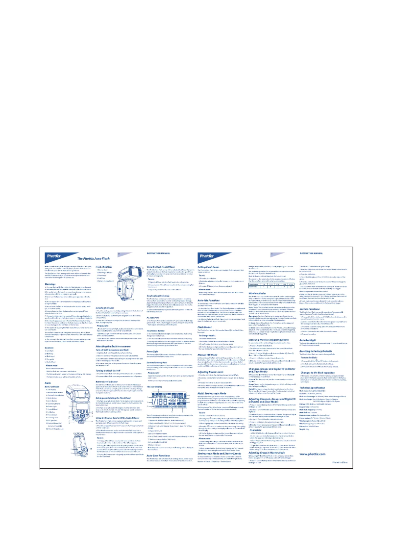 Page 1 de la notice Manuel utilisateur Phottix Juno