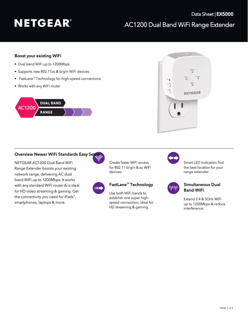 Page 1 de la notice Fiche technique Netgear EX5000