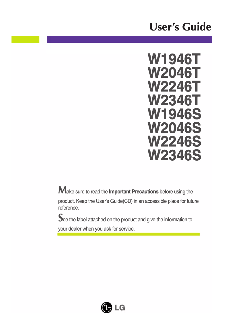 Page 1 de la notice Manuel utilisateur LG W2346T-BF