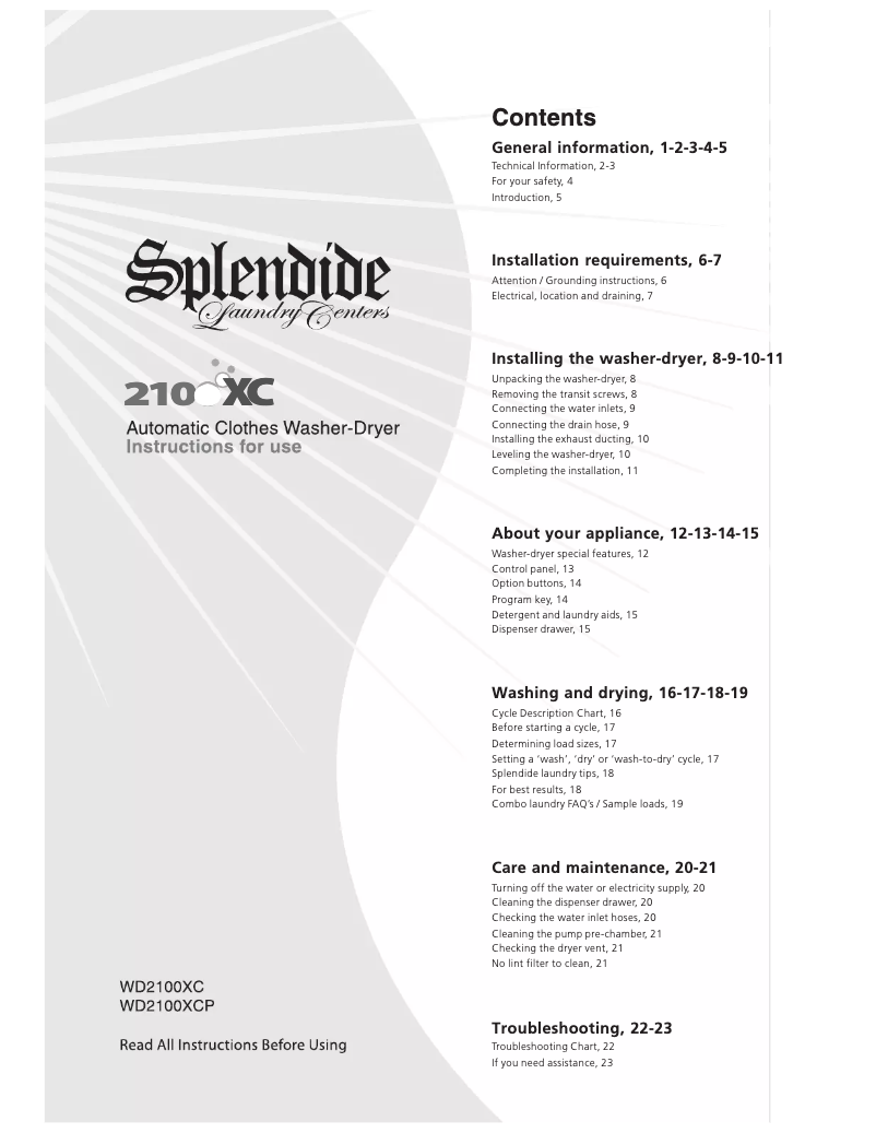 Image de la première page du manuel de l'appareil WD2100XCP