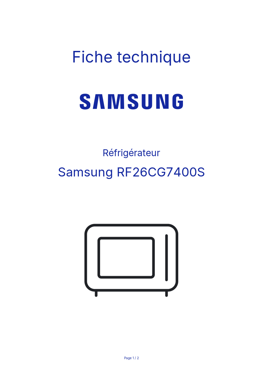 Page n°1 - Fiche technique Samsung RF26CG7400S
