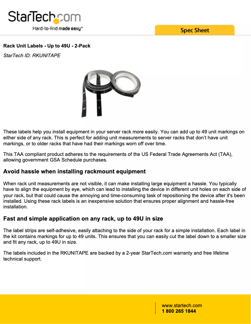 Page n°1 - Brochure StarTech.com RKUNITAPE