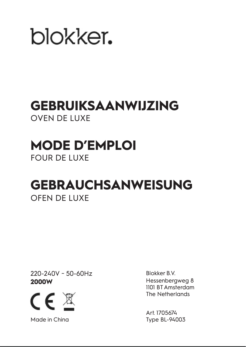Page n°1 - Manuel utilisateur Blokker BL-94003