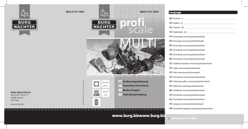 Page 1 de la notice Manuel utilisateur Burg Wächter ProﬁScale MULTI PS 7455