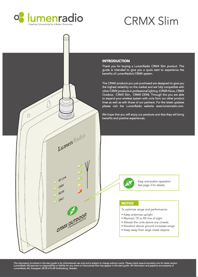 Image de la première page du manuel de l'appareil CRMX Slim RX RDM