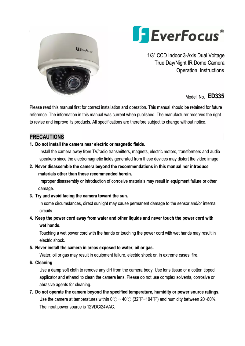 Page n°1 - Manuel utilisateur EverFocus ED335