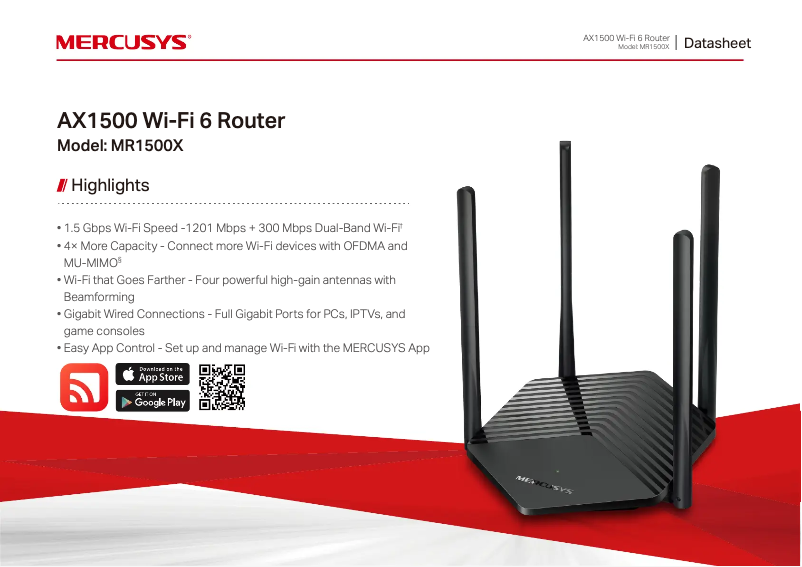 Page 1 de la notice Fiche technique Mercusys MR1500X