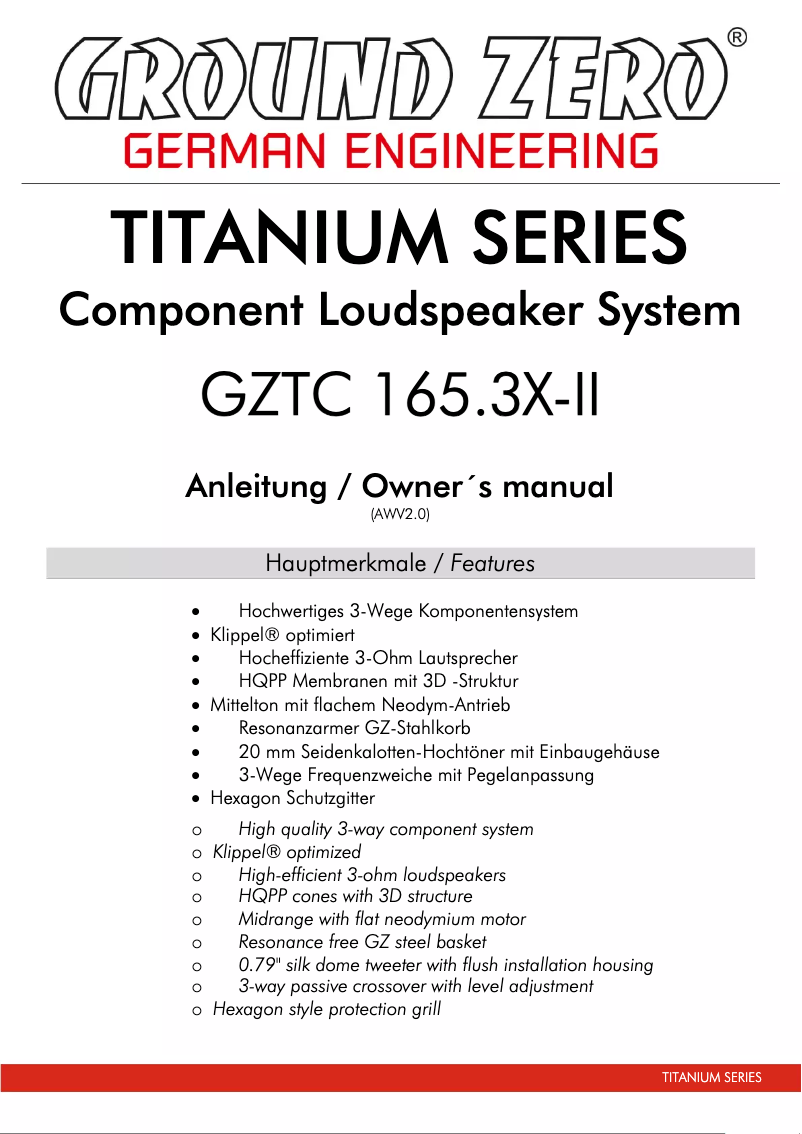 Page 1 of the manual User Manual Ground Zero GZTC 165.3X-II