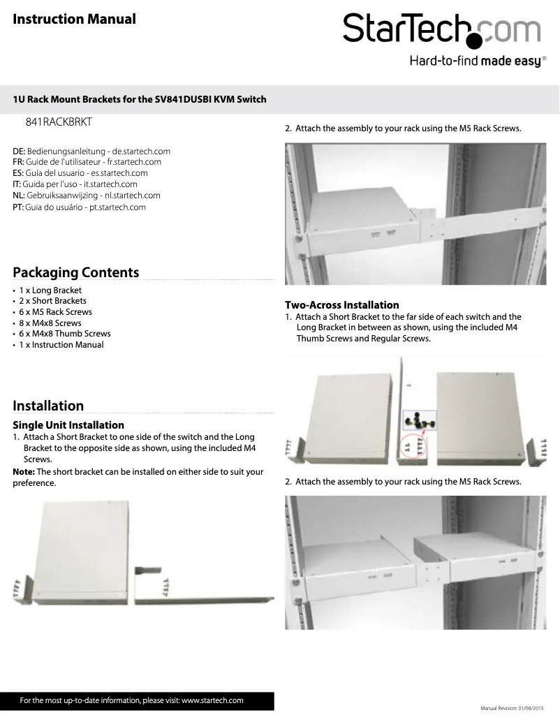Page n°1 - Manuel utilisateur StarTech.com 841RACKBRKT