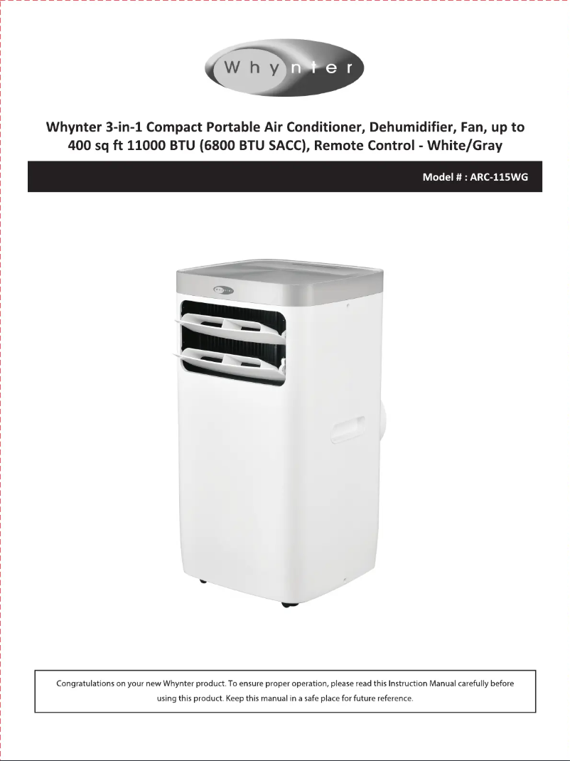 Page 1 de la notice Manuel utilisateur Whynter ARC-115WG