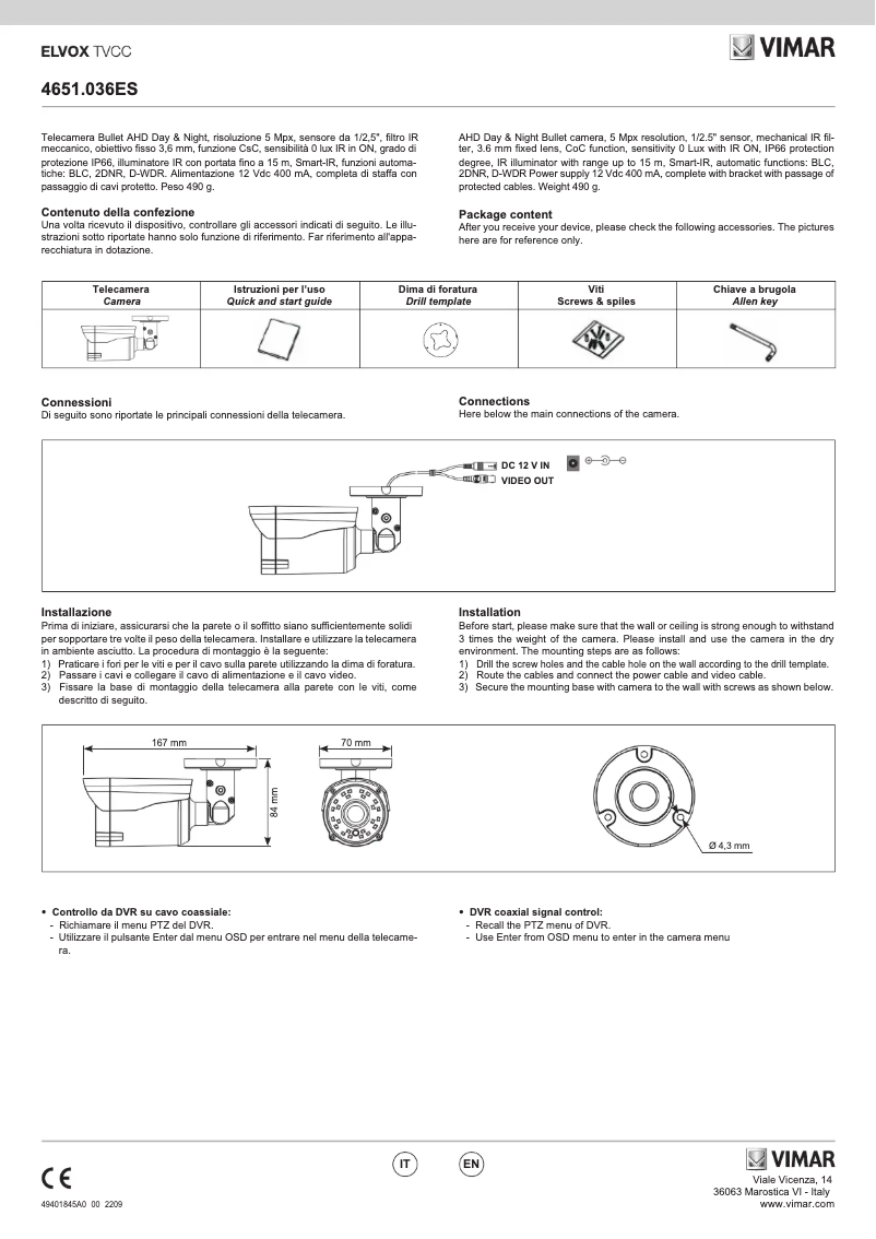 Page n°1 - Manuel utilisateur Vimar ELVOX 4651.036ES