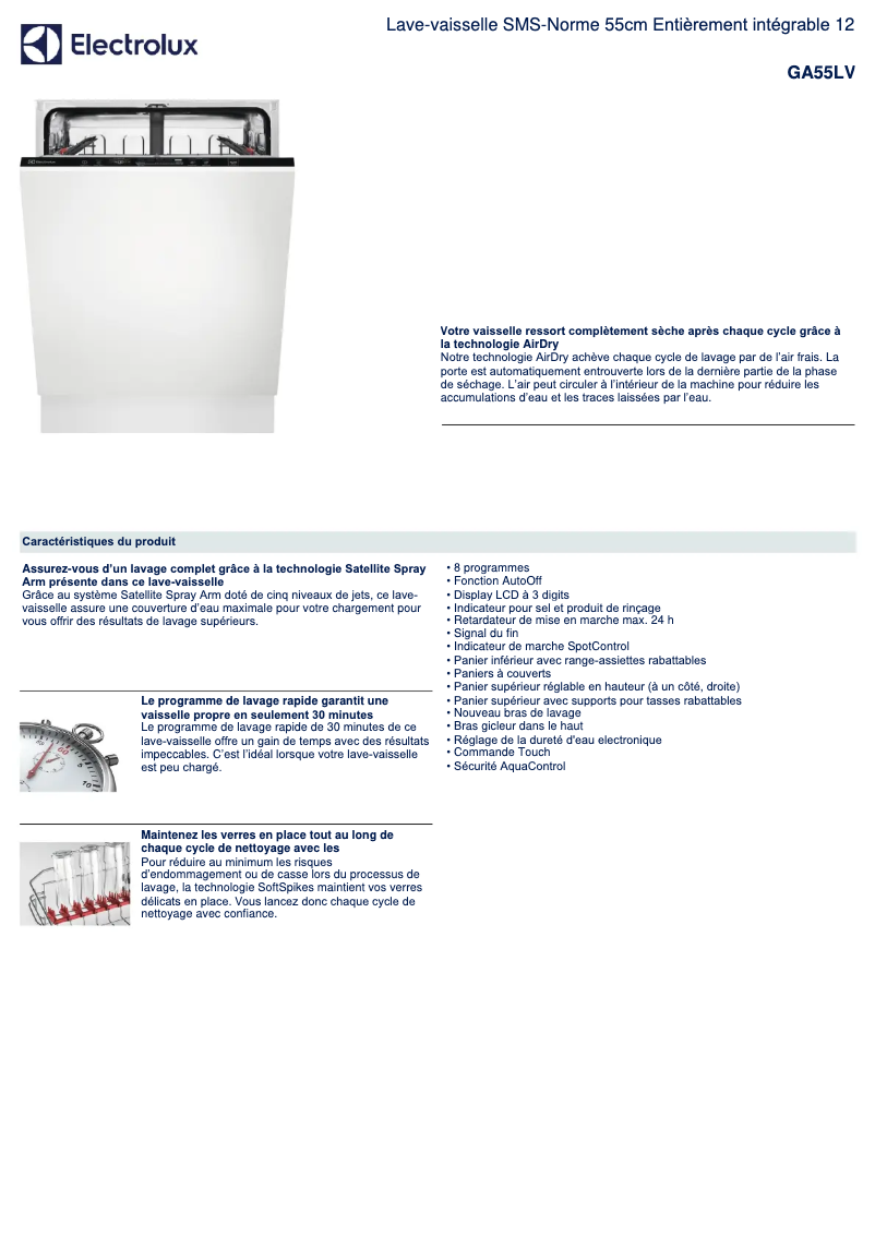 Página 1 del manual Ficha técnica Electrolux GA55LV