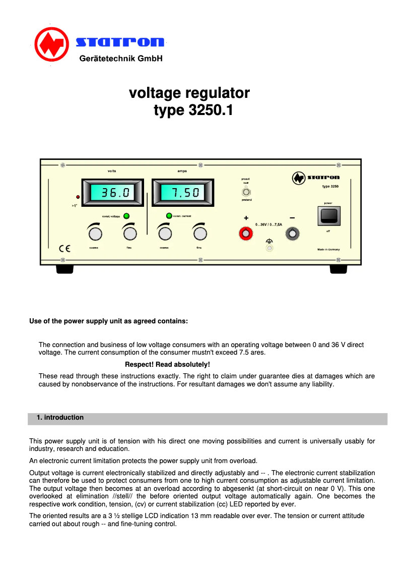 Image de la première page du manuel de l'appareil 3250.1