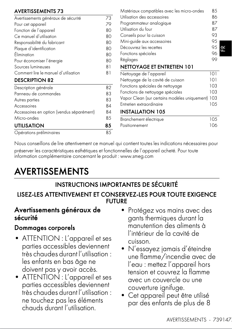 Page 1 de la notice Manuel utilisateur Smeg SO4101M1B3
