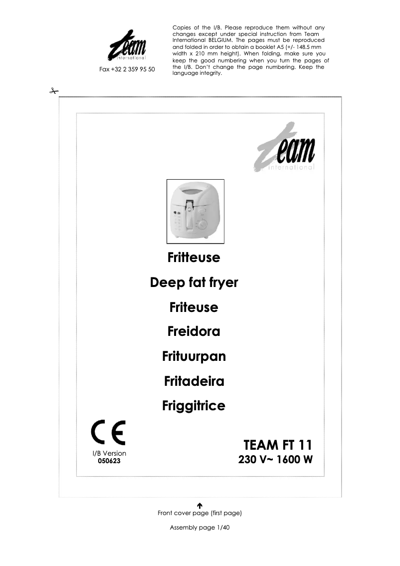 Page 1 de la notice Manuel utilisateur Team FT 11