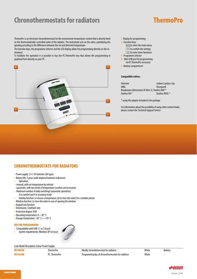 Page n°1 - Fiche technique Vemer PC.ThermoPro