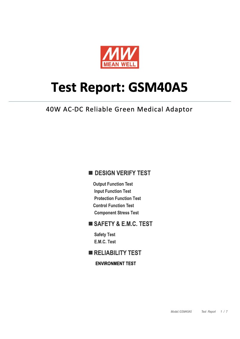 Page n°1 - Fiche technique Mean Well GSM40A05-P1J