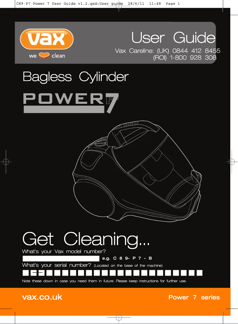 Page n°1 - Manuel utilisateur Vax Power 7 C89-P7N-T