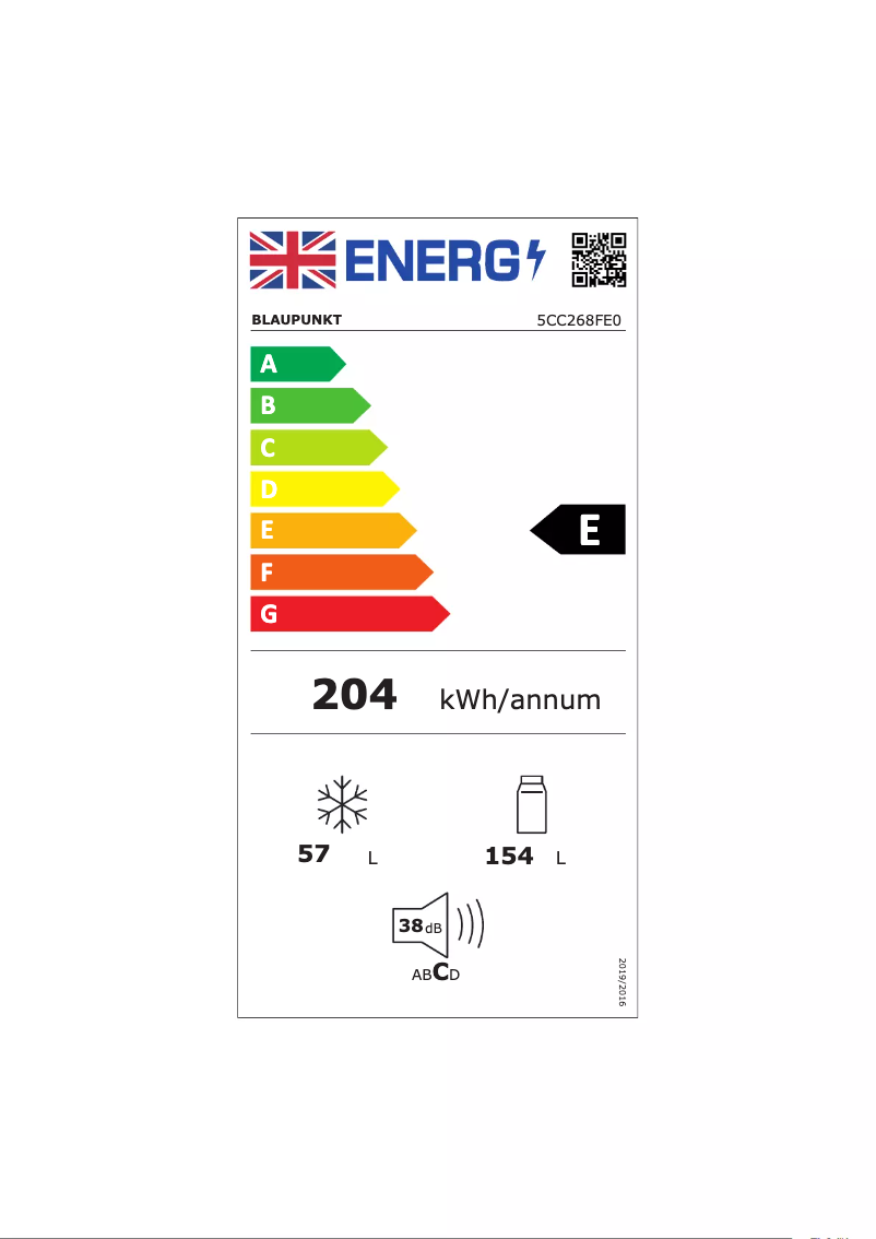 Page 1 de la notice Label énergétique Blaupunkt 5CC268FE0