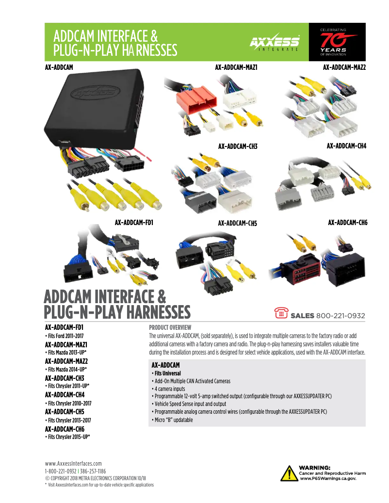 Page 1 de la notice Fiche technique AXESS AX-ADDCAM-CH6