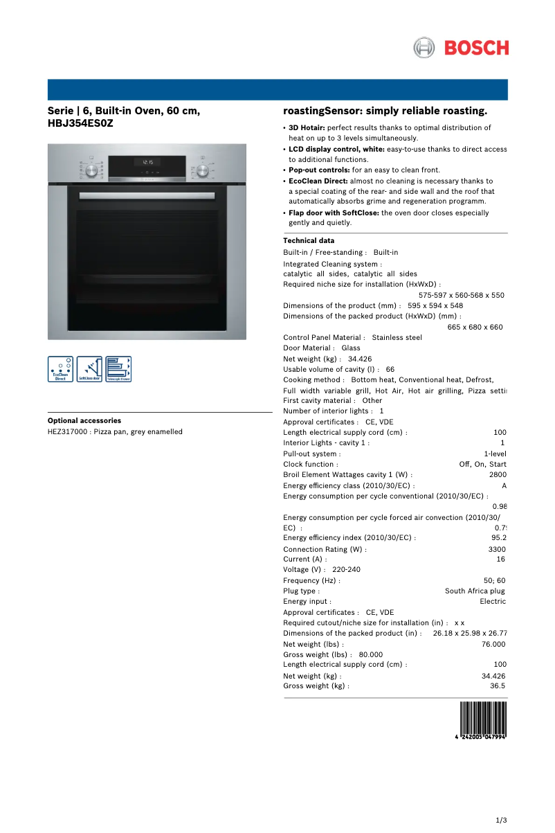 First page image of the manual for HBJ354ES0Z