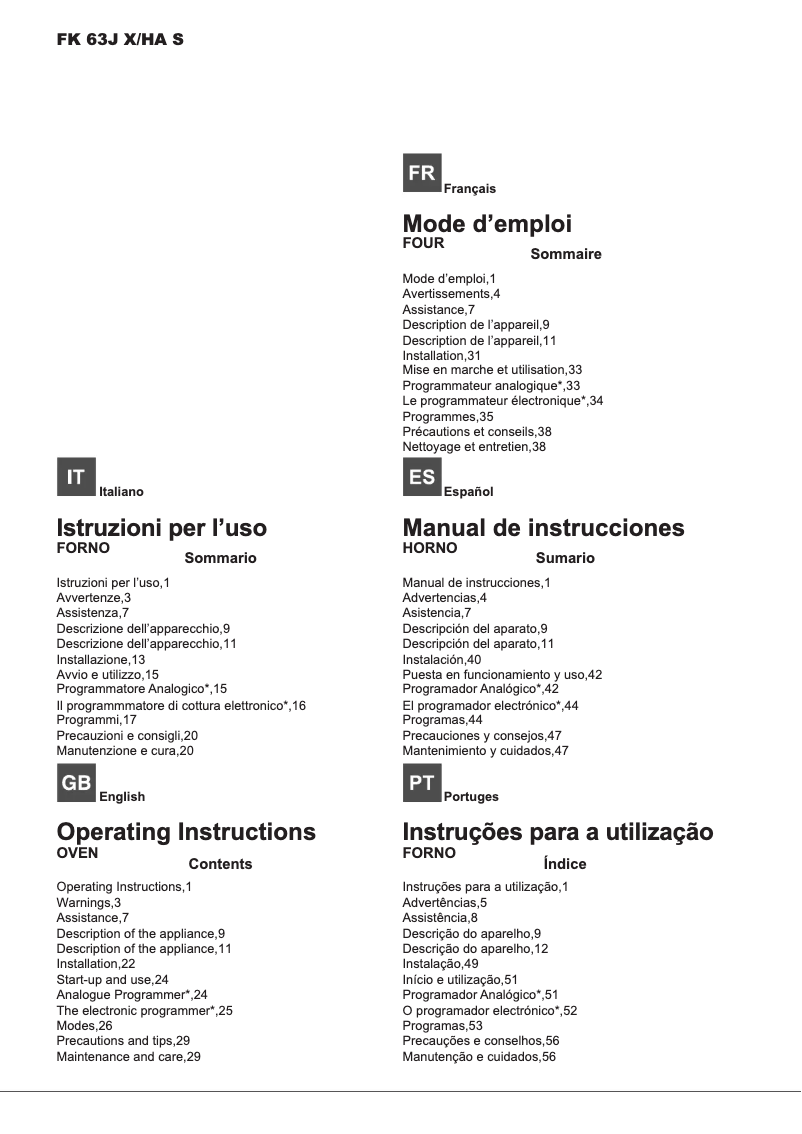 Page 1 de la notice Manuel utilisateur Hotpoint Ariston FK 63J X