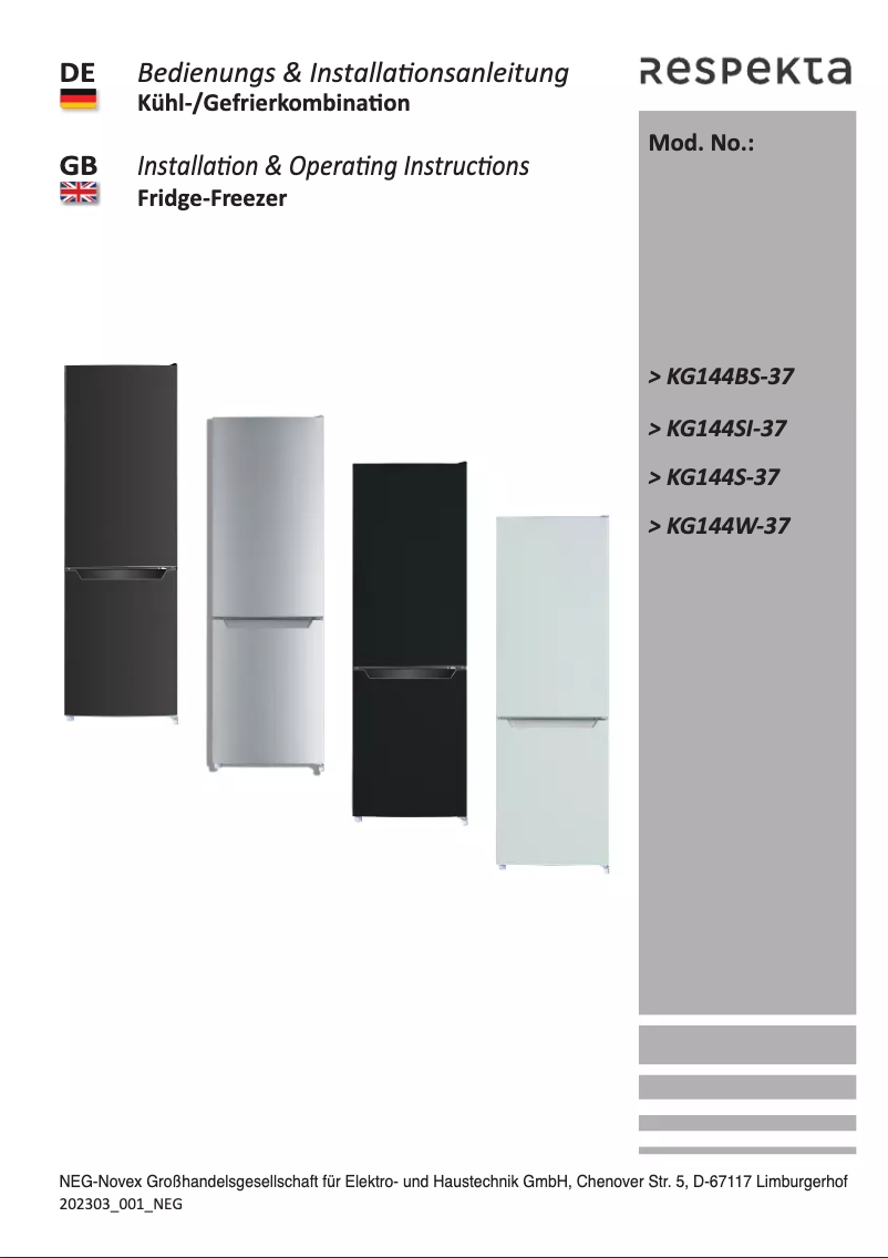 Page 1 de la notice Manuel utilisateur Respekta Savo KG144SI-37