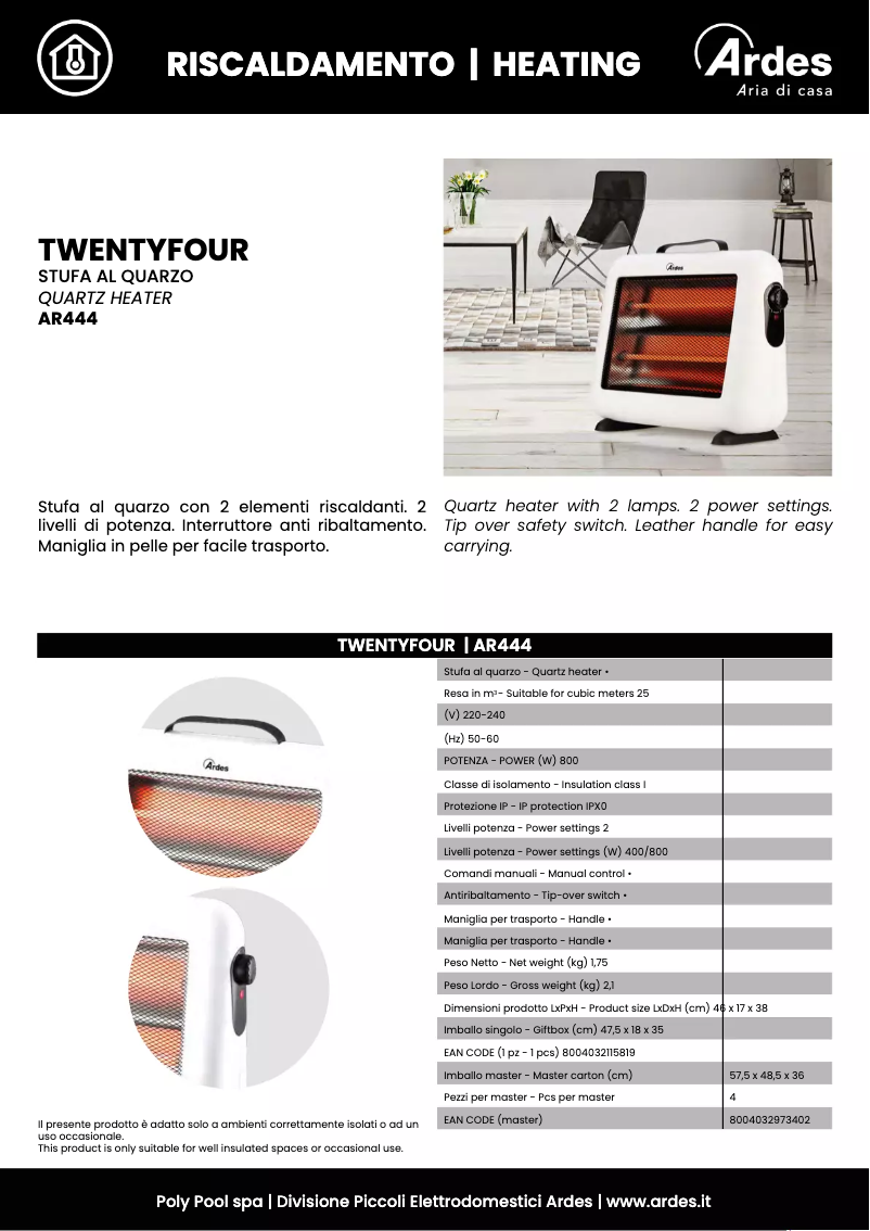 Page 1 de la notice Fiche technique Ardes AR444