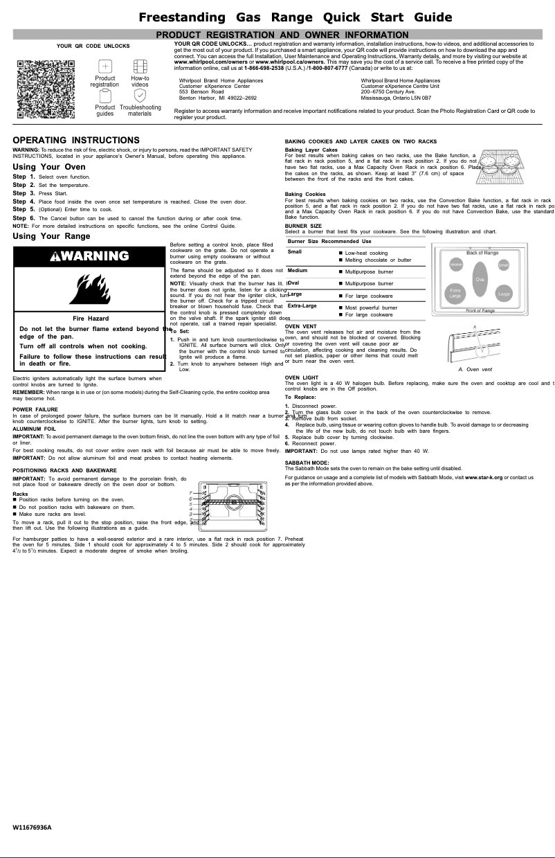 Page 1 de la notice Guide de démarrage rapide Whirlpool WFG775H0HV