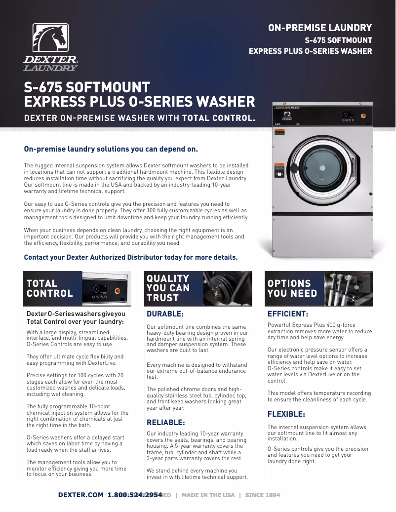 Page 1 de la notice Fiche technique Dexter Laundry Express Plus S-675 E