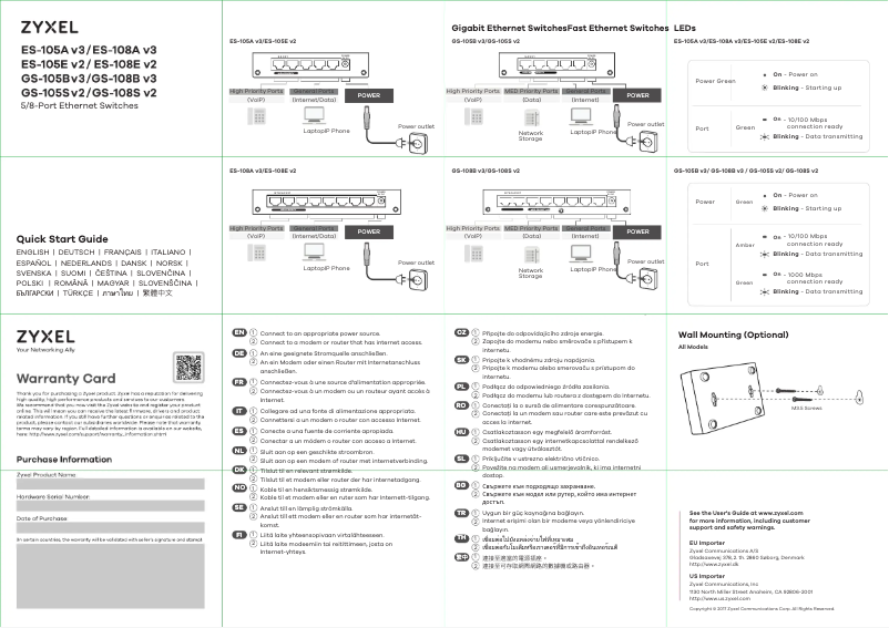 Page 1 de la notice Mode d'emploi ZyXEL ES-108A V3