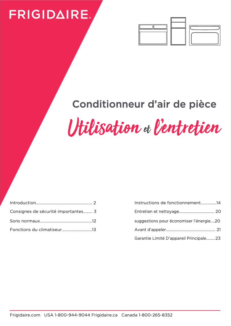 Page 1 de la notice Manuel utilisateur Frigidaire FHTE123WA2