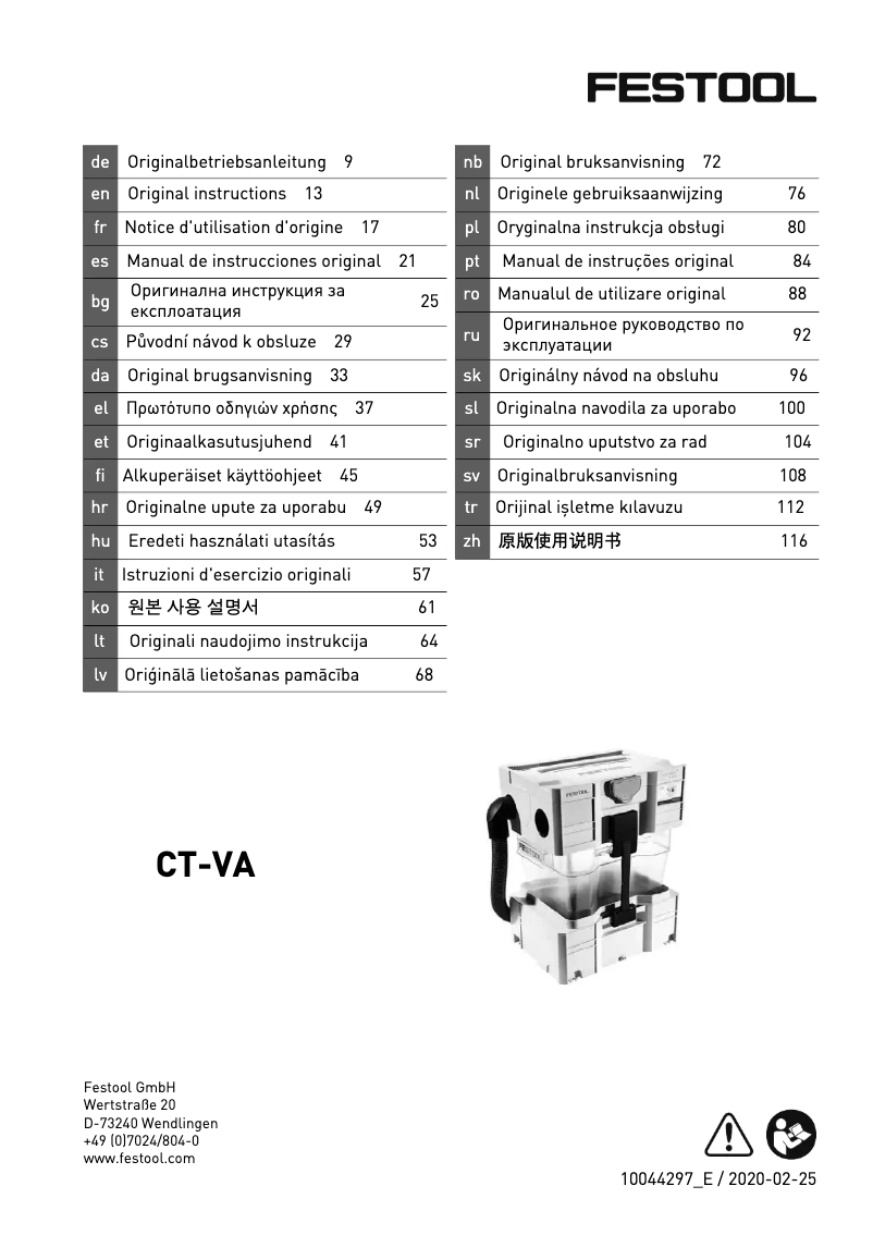 Page 1 de la notice Manuel utilisateur Festool CT-VA-20