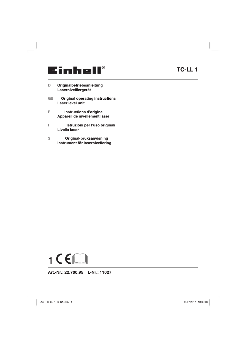 Page 1 de la notice Manuel utilisateur Einhell TC-LL 1
